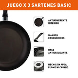 Set de 3 Sartenes Imusa Basic Negro Antiadherentes - OLLAS Y SARTENES | Bylmo
