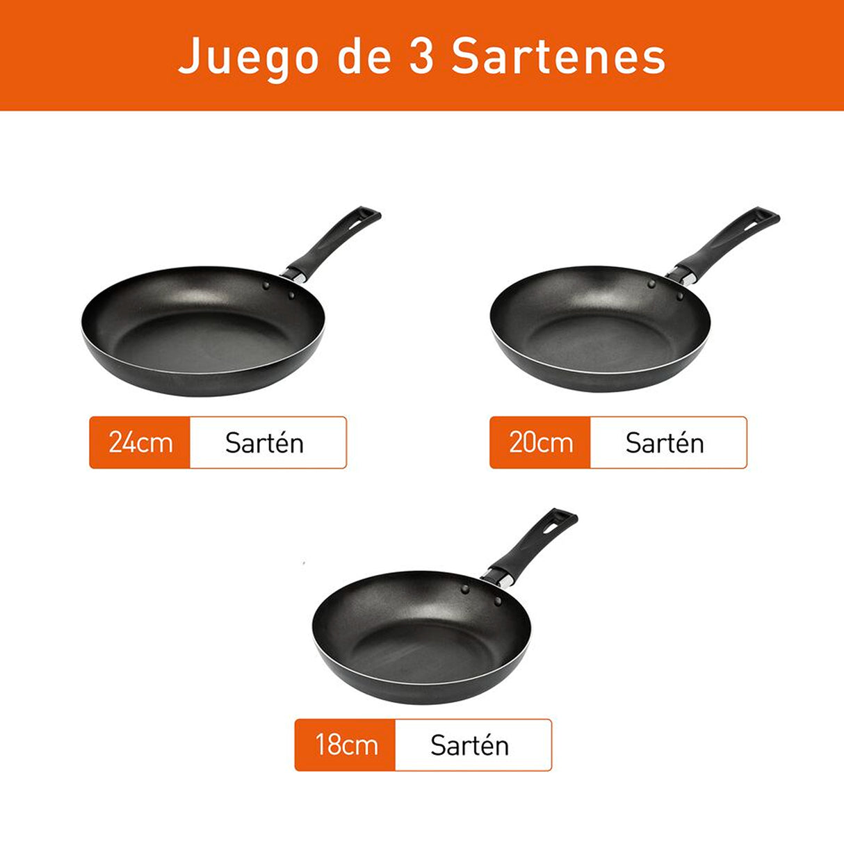 Set de 3 Sartenes Imusa Basic Negro Antiadherentes - OLLAS Y SARTENES | Bylmo