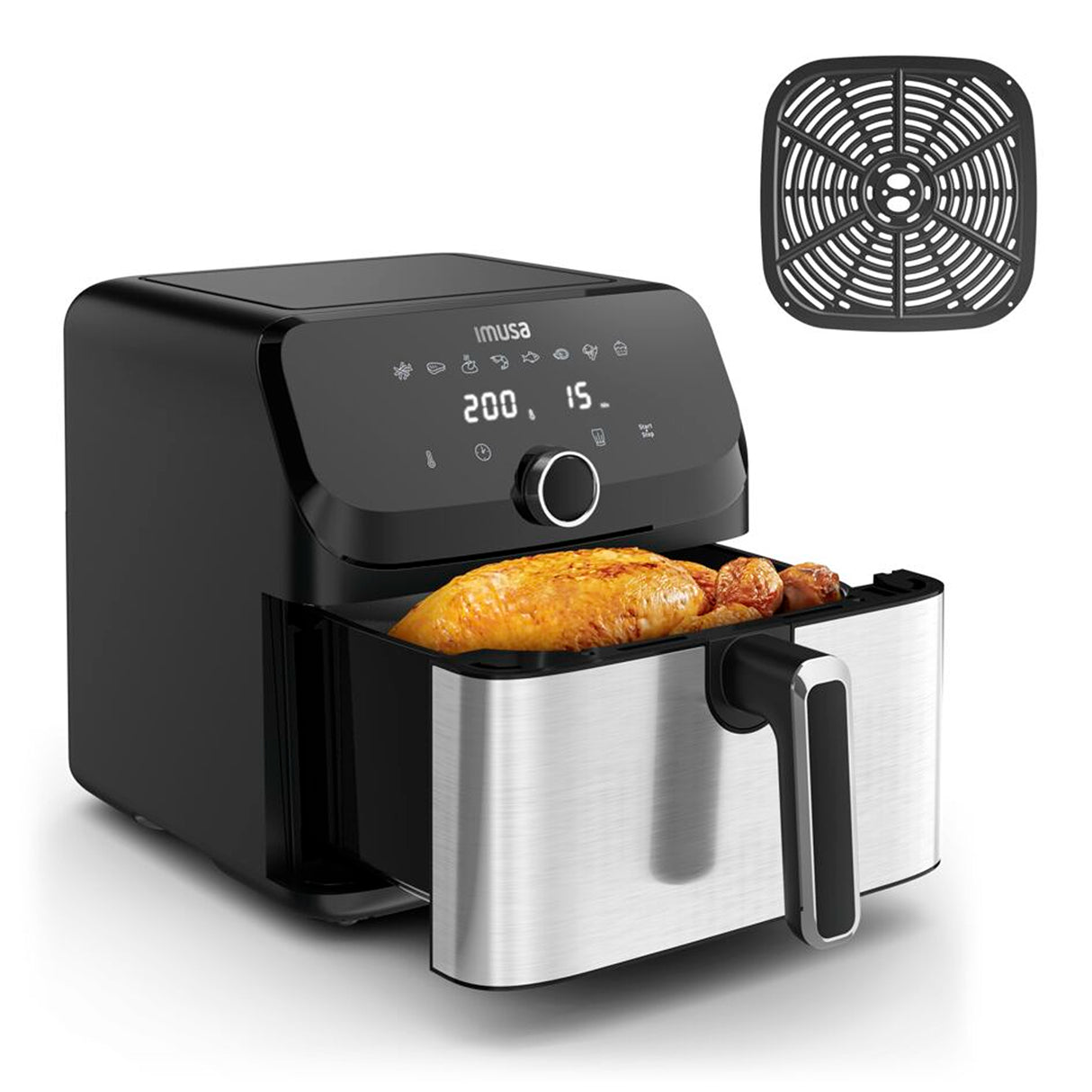 Freidora de Aire Imusa Easy Fry Negro 31x31.5cm de 7.5 Litros con Pantalla Digital y con 8 Funciones - FREIDORAS DE AIRE | Bylmo