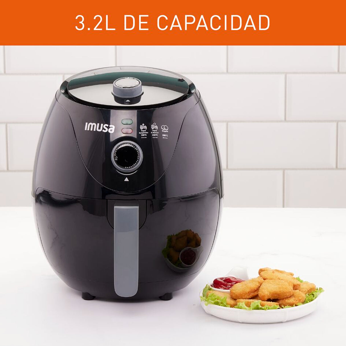 Freidora de Aire Imusa Esencial Negro 31.4x30cm de 3.2 Litros - FREIDORAS DE AIRE | Bylmo