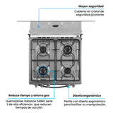 Estufa Challenger Cucina Gris 60x93cm de Gas Natural con Cuatro Quemadores con Pantalla Digital y con Temporizador - ESTUFAS | Bylmo