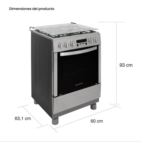Estufa Challenger Cucina Gris 60x93cm de Gas Propano con Cuatro Quemadores con Pantalla Digital y con Temporizador - ESTUFAS | Bylmo
