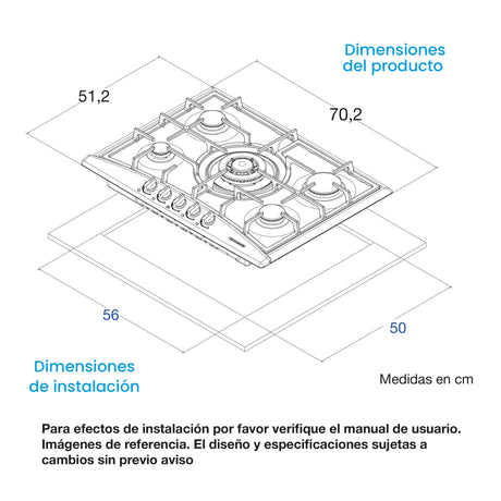 Estufa de Empotrar Challenger Alpha Gris y Negro 70.2x51.2cm de Gas Natural con Cinco Quemadores - ESTUFAS DE EMPORTRAR Y CUBIERTAS | Bylmo