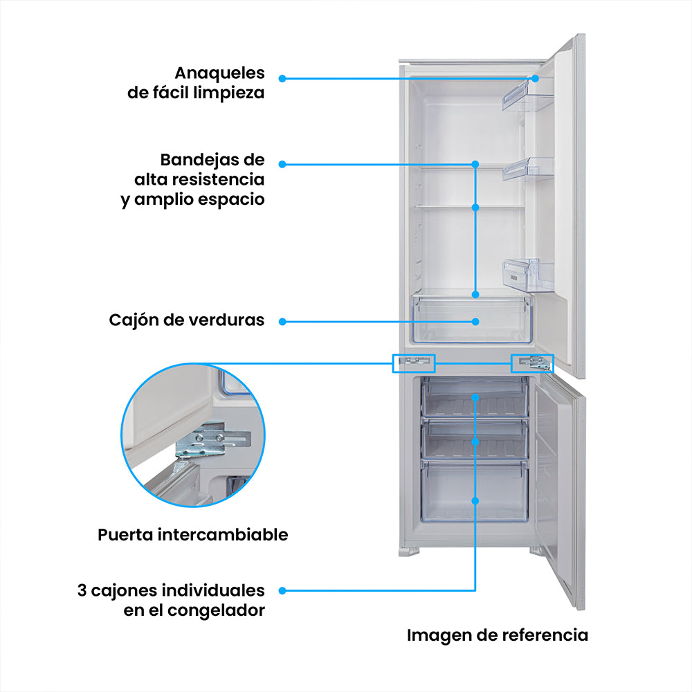 Nevera de Empotrar Challenger Blanco 54x178cm de 256 Litros con Congelador y con Pantalla Digital - NEVERAS | Bylmo