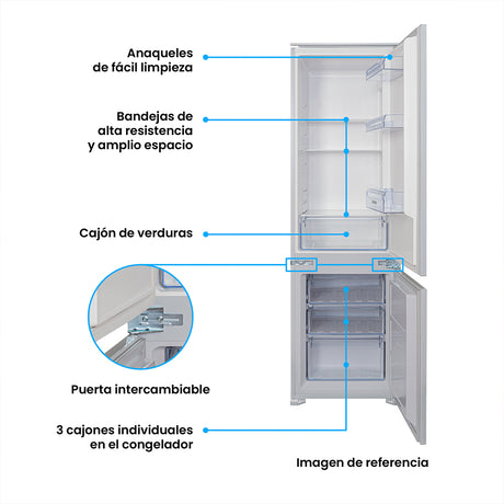 Nevera de Empotrar Challenger Blanco 54x178cm de 256 Litros con Congelador y con Pantalla Digital - NEVERAS | Bylmo