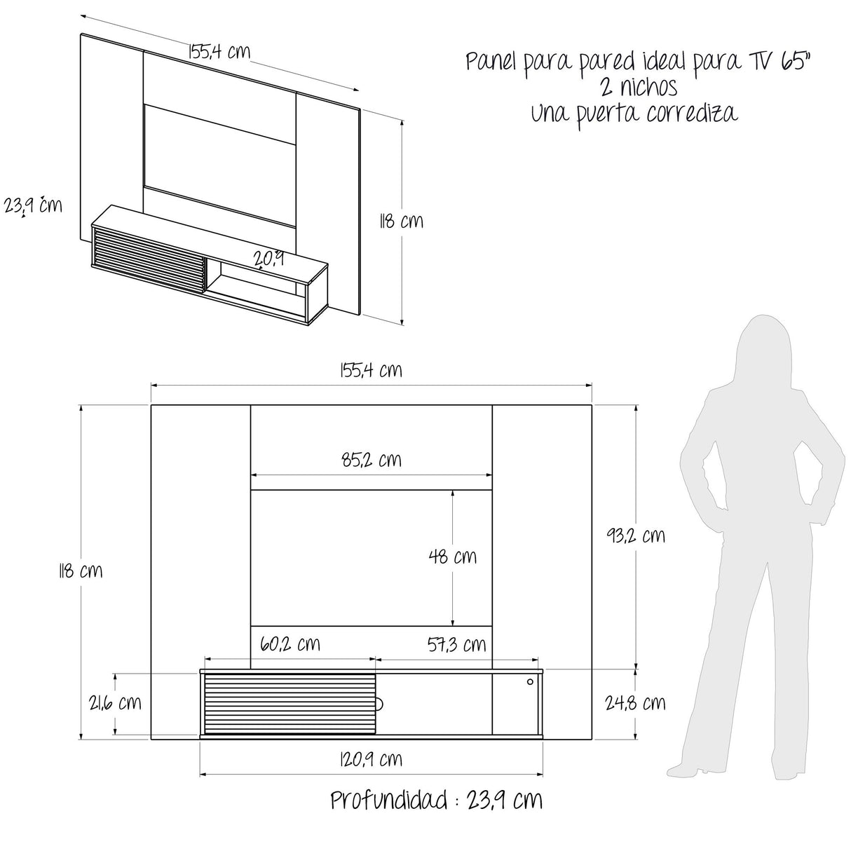 Panel de TV Nori Milan 155x118cm para TV Hasta 65" Pulgadas con Un Compartimiento - MUEBLES DE TV | Bylmo