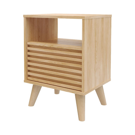 Mesa de Noche Nori Miel 45x63cm con Un Cajón Un Compartimiento y con Patas - MESAS DE NOCHE | Bylmo