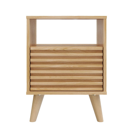 Mesa de Noche Nori Miel 45x63cm con Un Cajón Un Compartimiento y con Patas - MESAS DE NOCHE | Bylmo