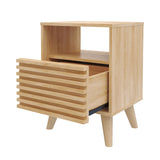 Mesa de Noche Nori Miel 45x63cm con Un Cajón Un Compartimiento y con Patas - MESAS DE NOCHE | Bylmo