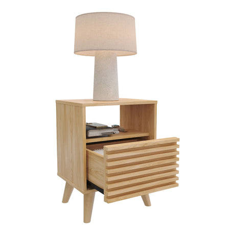 Mesa de Noche Nori Miel 45x63cm con Un Cajón Un Compartimiento y con Patas - MESAS DE NOCHE | Bylmo