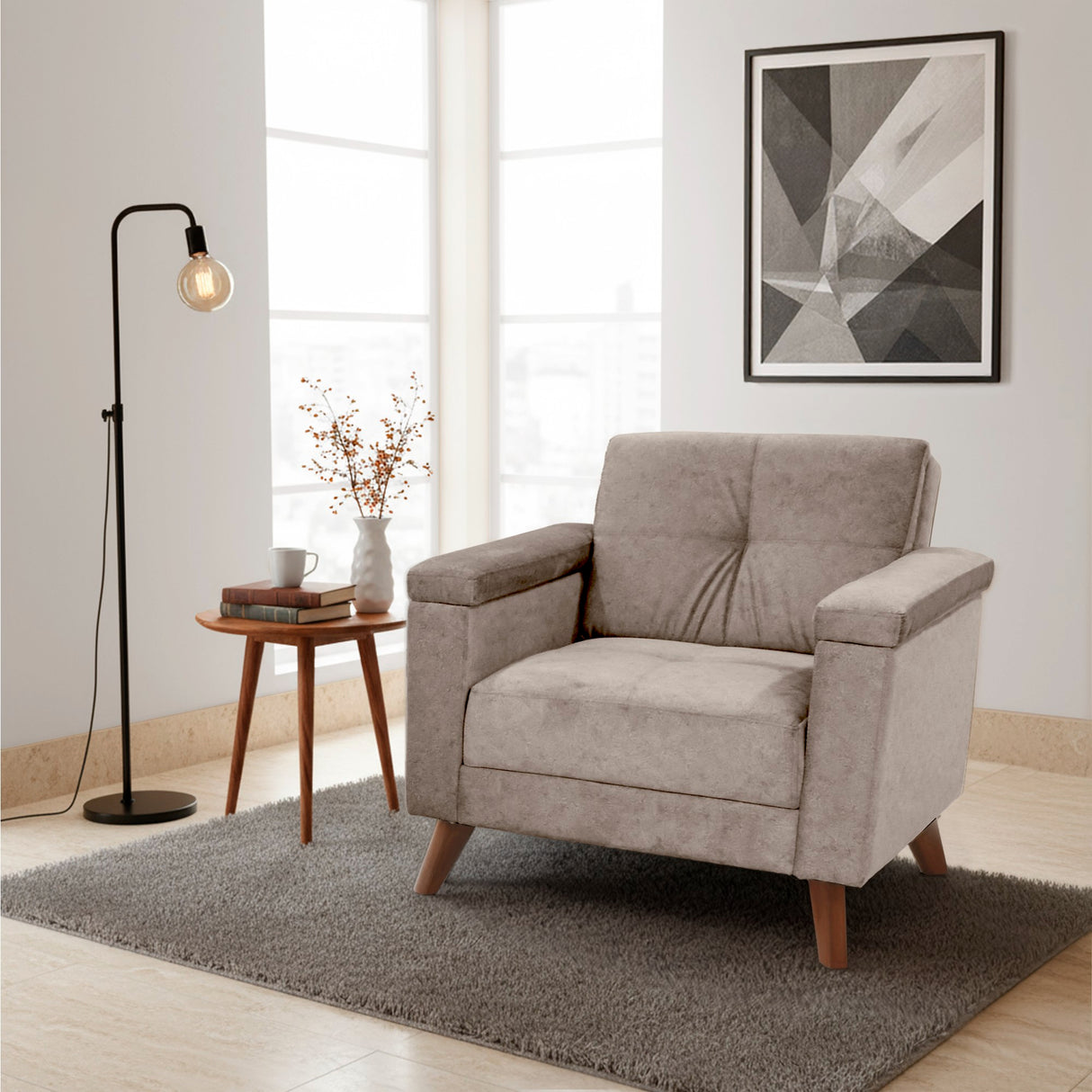 Poltrona Carter Taupe y Matiz Caoba 84x84cm de Un Puestos y con Apoya Brazos - SOFAS Y POLTRONAS | Bylmo