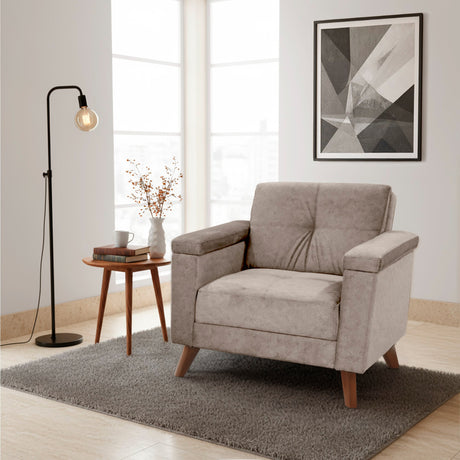 Poltrona Carter Taupe y Matiz Caoba 84x84cm de Un Puestos y con Apoya Brazos - SOFAS Y POLTRONAS | Bylmo