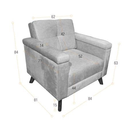 Poltrona Carter Gris y Matiz Caoba 84x84cm de Un Puestos y con Apoya Brazos - SOFAS Y POLTRONAS | Bylmo