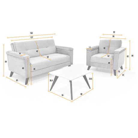 Sala Carter Gris y Blanco 150x84cm de Tres Puestos y con Apoya Brazos - SOFAS Y POLTRONAS | Bylmo