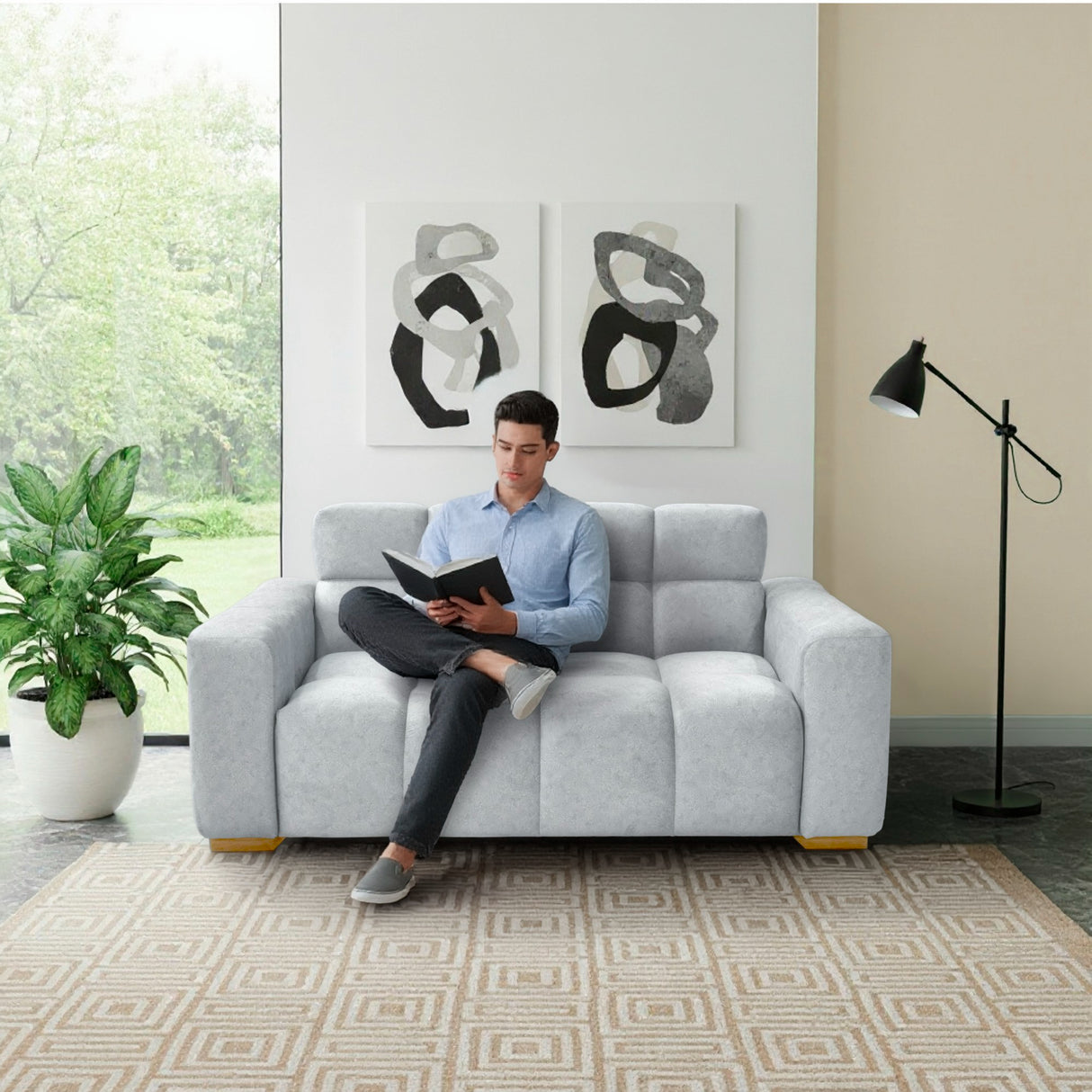 Sofá Miami Plata y Matiz Caoba 171x81cm de Dos Puestos y con Apoya Brazos - SOFAS Y POLTRONAS | Bylmo