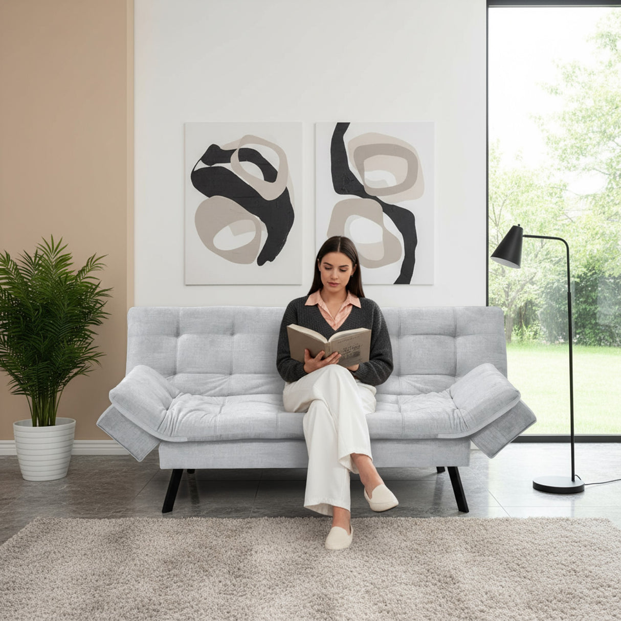Sofá Cama Milan Plata y Negro Metálico 176x78cm de Tres Puestos y Sin Apoya Brazos - SOFAS Y POLTRONAS | Bylmo