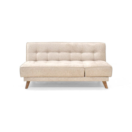 Sofá Cama Petra Beige y Matiz Caoba 177x83cm de Tres Puestos y Sin Apoya Brazos - SOFAS Y POLTRONAS | Bylmo
