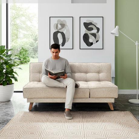 Sofá Cama Petra Beige y Matiz Caoba 177x83cm de Tres Puestos y Sin Apoya Brazos - SOFAS Y POLTRONAS | Bylmo