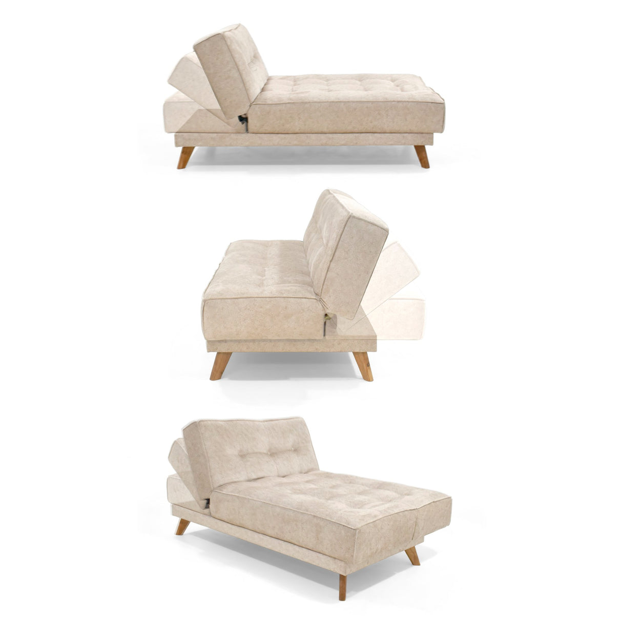 Sofá Cama Petra Beige y Matiz Caoba 177x83cm de Tres Puestos y Sin Apoya Brazos - SOFAS Y POLTRONAS | Bylmo