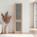 Estantería Home Fresno y Blanco 45x180.6cm Rectangular con Tres Entrepaños y Dos Puertas con Vidrio - BIBLIOTECAS Y ESTANTERIAS | Bylmo