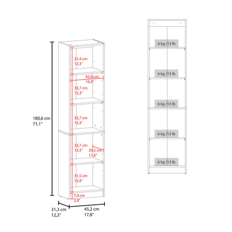 Estantería Home Fresno y Blanco 45x180.6cm Rectangular con Tres Entrepaños y Dos Puertas con Vidrio - BIBLIOTECAS Y ESTANTERIAS | Bylmo