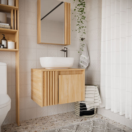 Mueble para Lavamanos Nori Miel 60x41.5cm Flotante Individual sin Lavamanos con Un Cajón y Dos Puertas - MUEBLES PARA LAVAMANOS | Bylmo