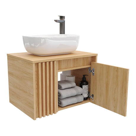 Mueble para Lavamanos Nori Miel 60x41.5cm Flotante Individual sin Lavamanos con Un Cajón y Dos Puertas - MUEBLES PARA LAVAMANOS | Bylmo