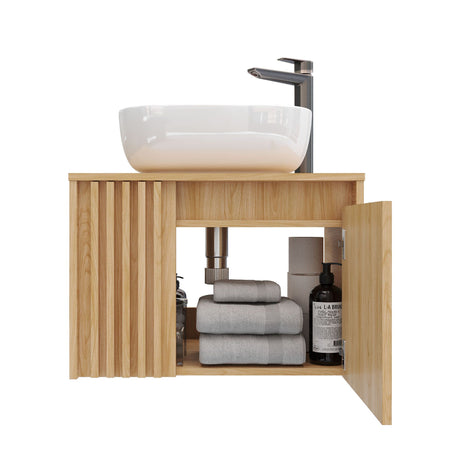 Mueble para Lavamanos Nori Miel 60x41.5cm Flotante Individual sin Lavamanos con Un Cajón y Dos Puertas - MUEBLES PARA LAVAMANOS | Bylmo