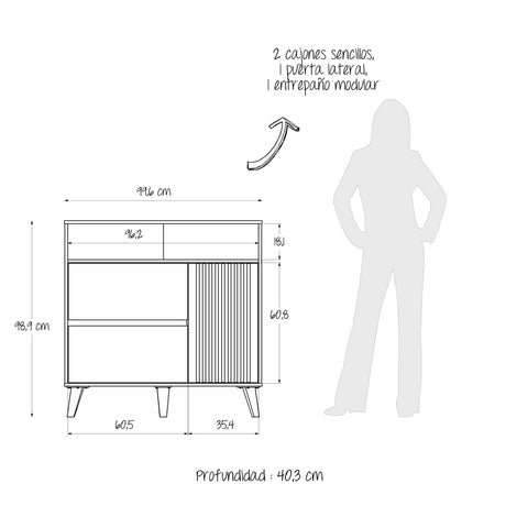 Cajonera Nori Miel 100x98cm de Dos Hileras con Dos Cajones - CAJONERAS Y COMODAS | Bylmo