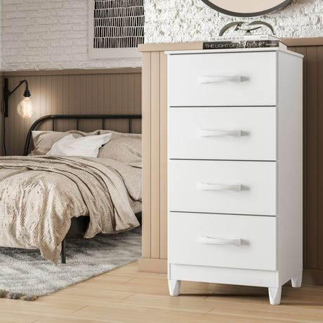 Cómoda Mobi Blanco 50x105cm de Cuatro Hileras con Cuatro Cajones - CAJONERAS Y COMODAS | Bylmo