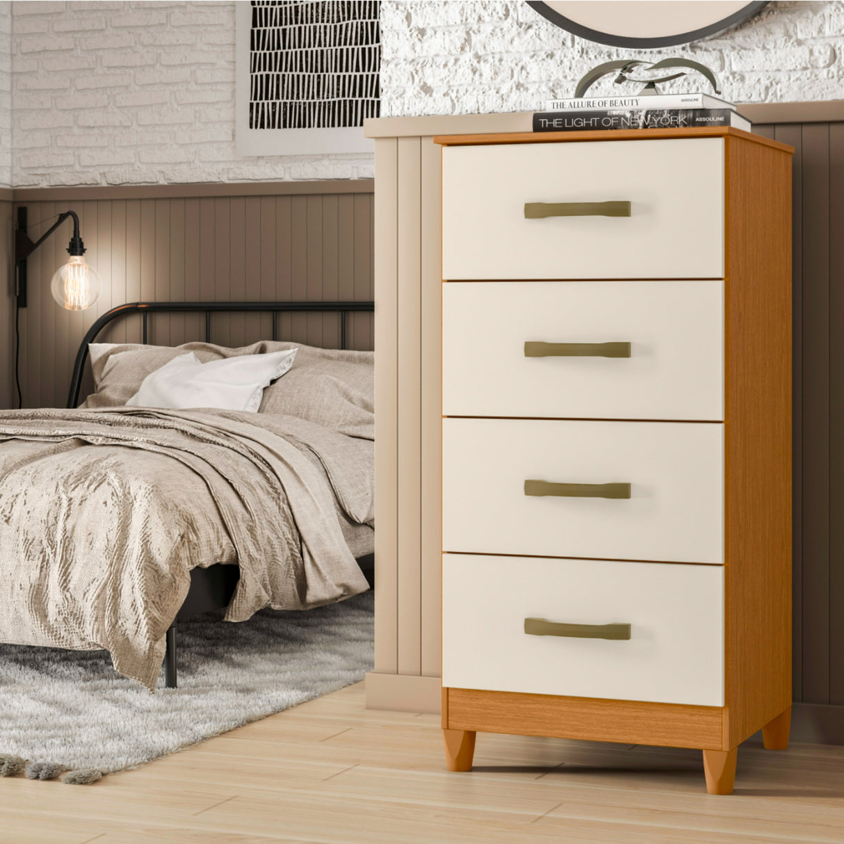 Cómoda Mobi Beige 50x105cm de Cuatro Hileras con Cuatro Cajones - CAJONERAS Y COMODAS | Bylmo