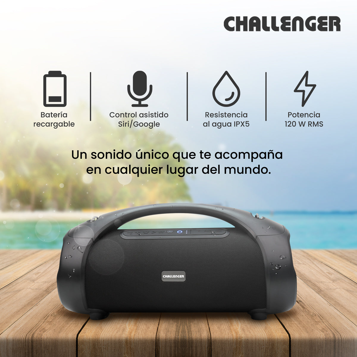 Parlante Portátil Challenger Negro 18.1x23cm Portatil con Conexión Bluetooth - PARLANTES | Bylmo