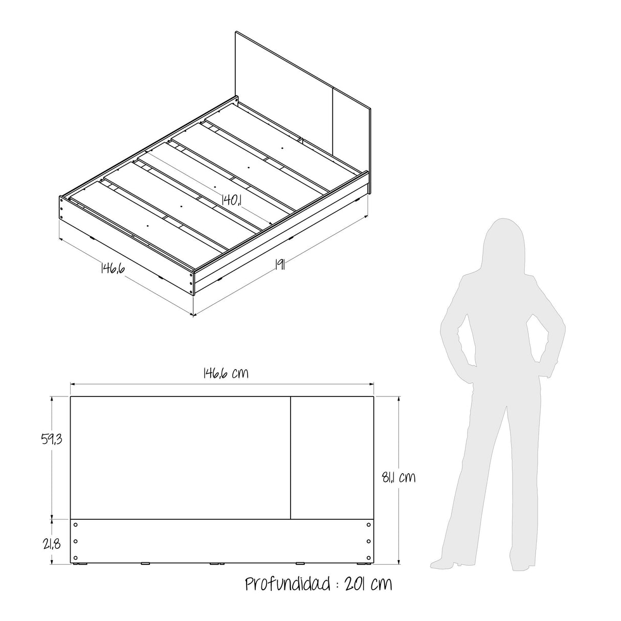 Base Cama Florencia Duna y Blanco 146x81cm para Cama Doble 140 X 200 Cm con Cabecero - CAMAS | Bylmo