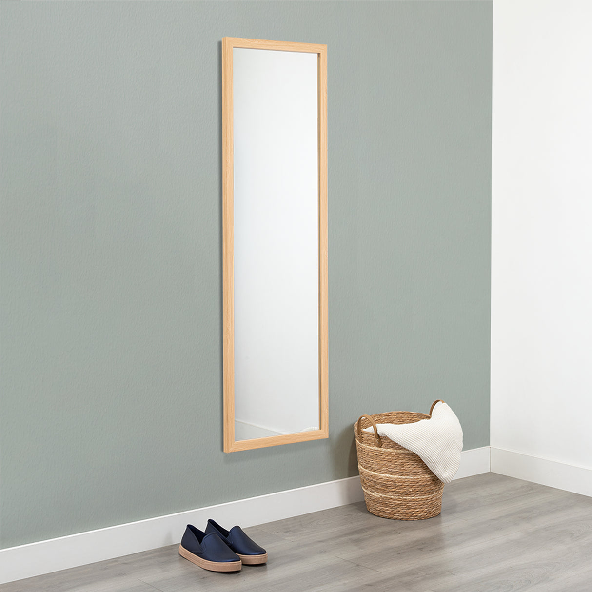 Espejo de Pared Marruecos Roble 45x130cm Rectangular con Marco En Poliestireno - ESPEJOS DE PARED | Bylmo