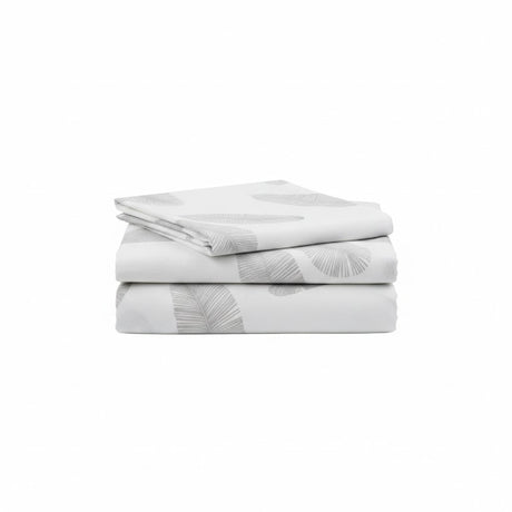 Juego de Sabanas Leaf Gray Blanco para colchón Semidoble 120 X 190 Cm 200 Hilos Con Elastico - SABANAS | Bylmo