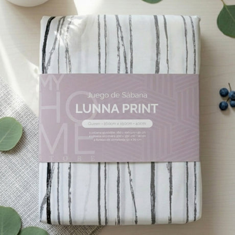Juego de Sabanas Lunna Print Blanco para colchón Doble 140 X 190 Cm 200 Hilos Con Elastico - SABANAS | Bylmo
