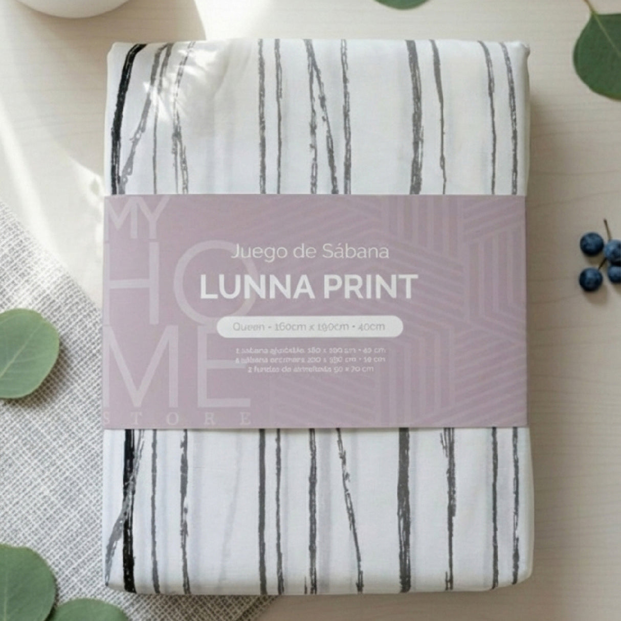 Juego de Sabanas Lunna Print Blanco para colchón King 200 X 200 Cm 200 Hilos Con Elastico - SABANAS | Bylmo