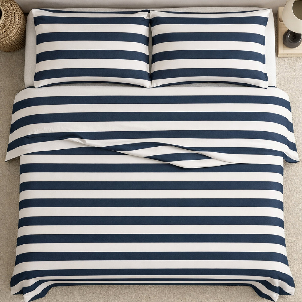 Juego de Sabanas Navy Print Blanco para colchón Sencillo 100 X 190 Cm 200 Hilos Con Elastico - SABANAS | Bylmo