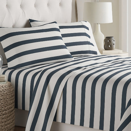 Juego de Sabanas Navy Print Blanco para colchón Queen 160 X 190 Cm 200 Hilos Con Elastico - SABANAS | Bylmo