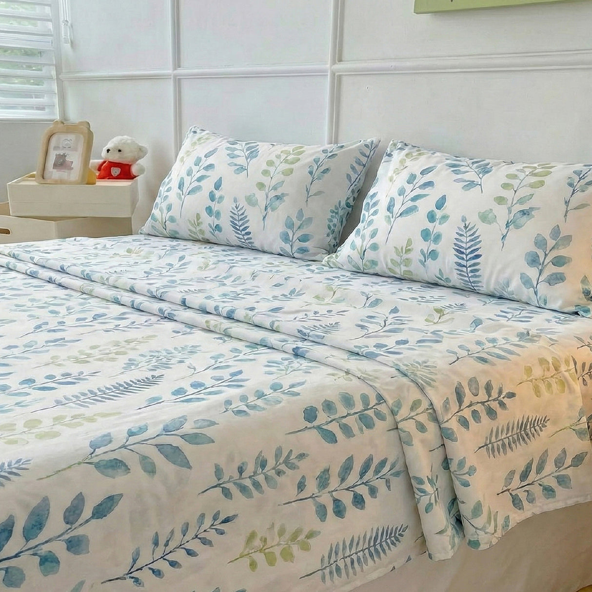 Juego de Sabanas Botanic Print Blanco para colchón Sencillo 100 X 190 Cm 200 Hilos Con Elastico - SABANAS | Bylmo