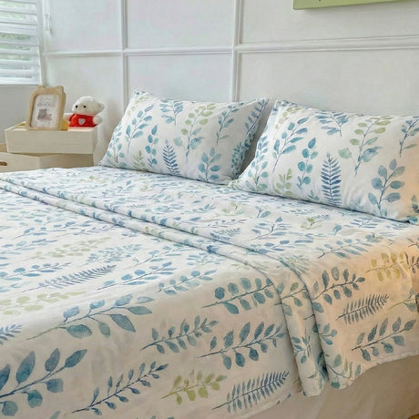 Juego de Sabanas Botanic Print Blanco para colchón Sencillo 100 X 190 Cm 200 Hilos Con Elastico - SABANAS | Bylmo