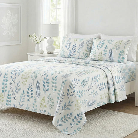 Juego de Sabanas Botanic Print Blanco para colchón King 200 X 200 Cm 200 Hilos Con Elastico - SABANAS | Bylmo