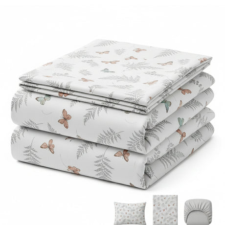 Juego de Sabanas Butterfly Print Blanco para colchón Sencillo 100 X 190 Cm 200 Hilos Con Elastico - SABANAS | Bylmo