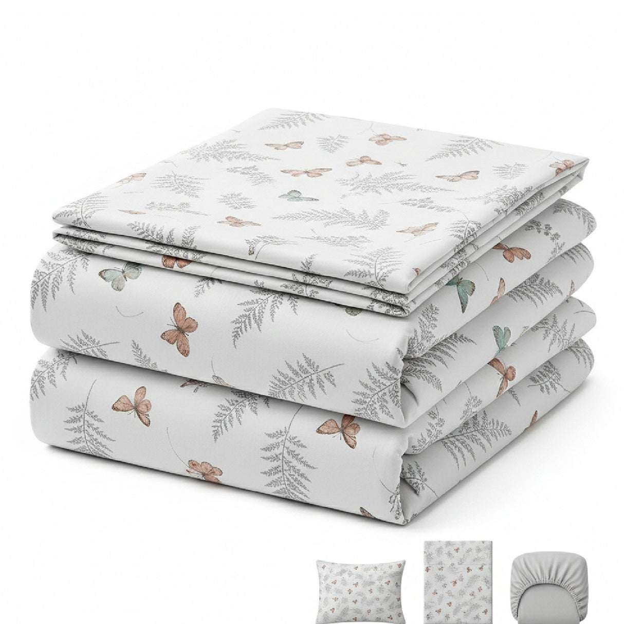 Juego de Sabanas Butterfly Print Blanco para colchón King 200 X 200 Cm 200 Hilos Con Elastico - SABANAS | Bylmo