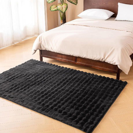Tapete de Sala Terciopelo Negro 150x200cm Rectangular Muy Suave Pet Friendly - TAPETES Y ALFOMBRAS | Bylmo