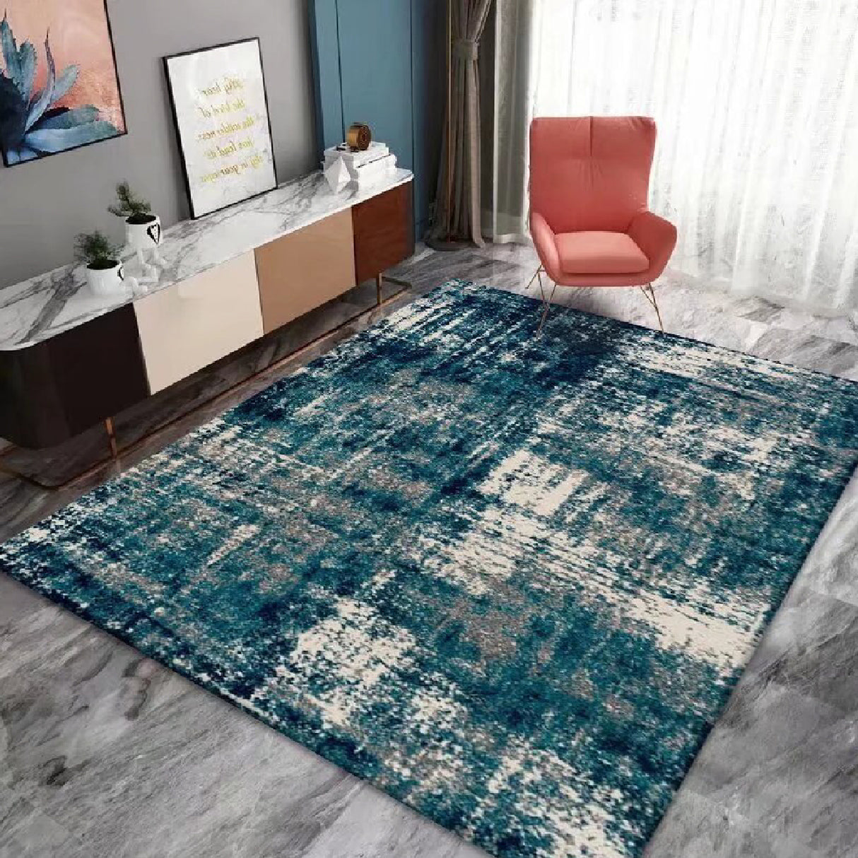 Tapete de Sala Persa Marino Petróleo 150x180cm Rectangular Muy Suave Pet Friendly - TAPETES Y ALFOMBRAS | Bylmo