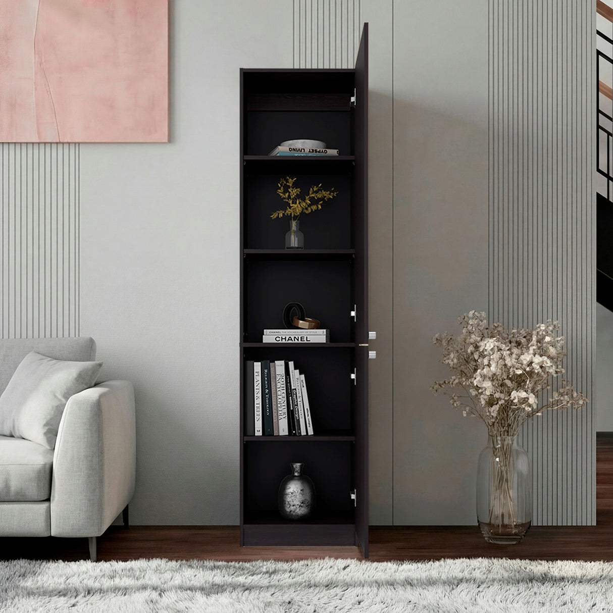 Estantería Home M5 Wengue 45x180.6cm Rectangular con Tres Entrepaños y Dos Puertas - BIBLIOTECAS Y ESTANTERIAS | Bylmo