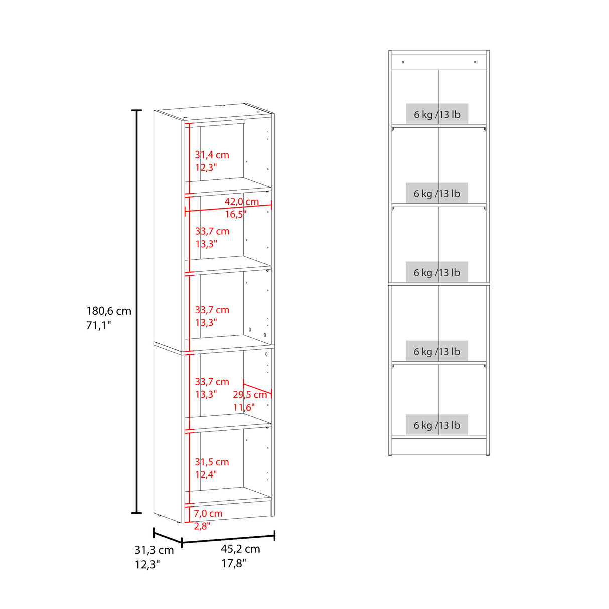 Estantería Home M6 Nogal y Negro 45x180.6cm Rectangular con Tres Entrepaños y Dos Puertas con Vidrio - BIBLIOTECAS Y ESTANTERIAS | Bylmo