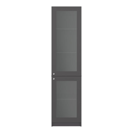Estantería Home M6 Plomo y Blanco 45x180.6cm Rectangular con Tres Entrepaños y Dos Puertas con Vidrio - BIBLIOTECAS Y ESTANTERIAS | Bylmo