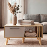 Mesa de Centro Vance Capri y Fresno Europeo 80x40cm Rectangular con Patas y Compartimiento - MESAS DE CENTRO | Bylmo